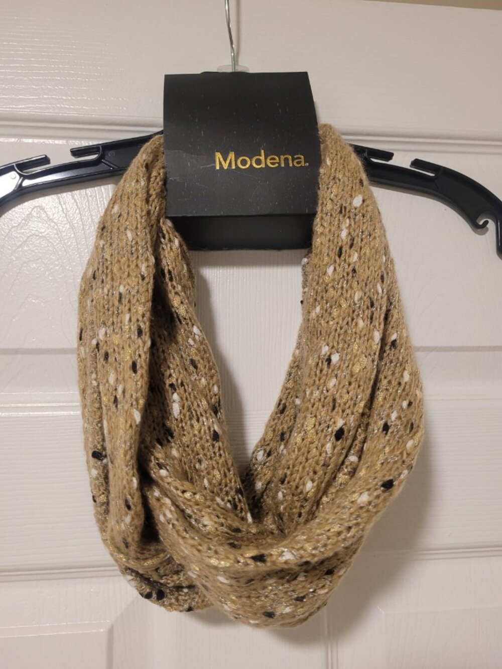 Modena Women's Camel Knit Infinity Scarf Acrylic and Metallic Accents